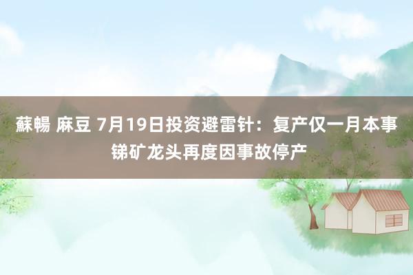 蘇暢 麻豆 7月19日投资避雷针：复产仅一月本事 锑矿龙头再度因事故停产